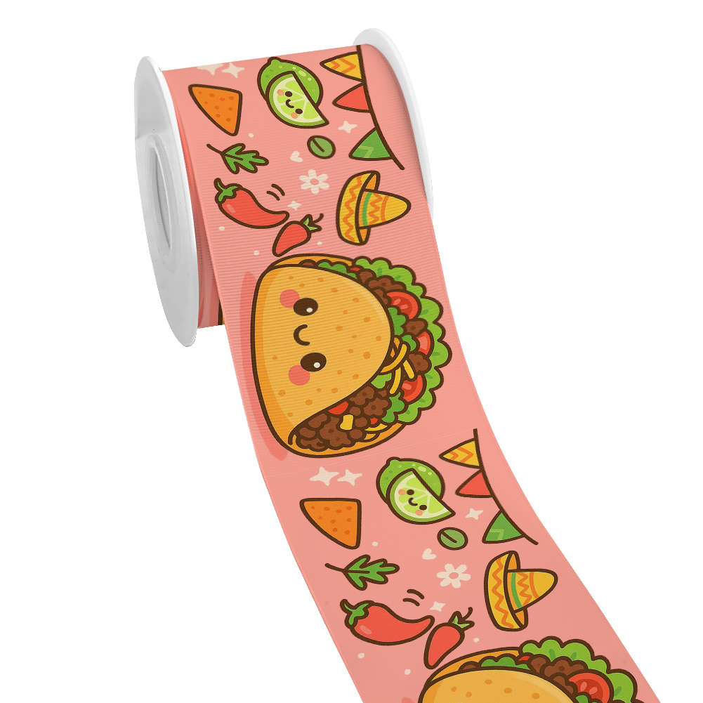 Food Snacks Pictures - Nastro in grosgrain stampato con cartoni