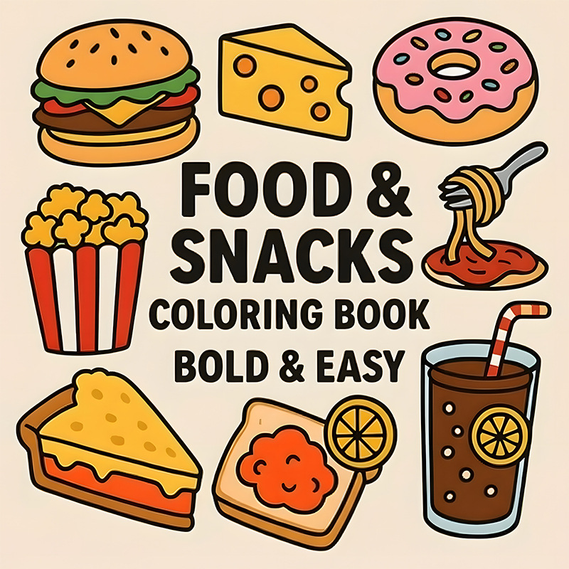 Food Snacks Coloring Book - Libro da colorare a tema cibo